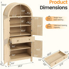 Apicizon 70" Tall Arched Kitchen Pantry Cabinet, 6-Tier Modern Fluted Wood Storage Cabinet with Doors Drawer & Adjustable Shelves, Farmhouse Cupboard Organizer for Dining Room, Bathroom, Natural