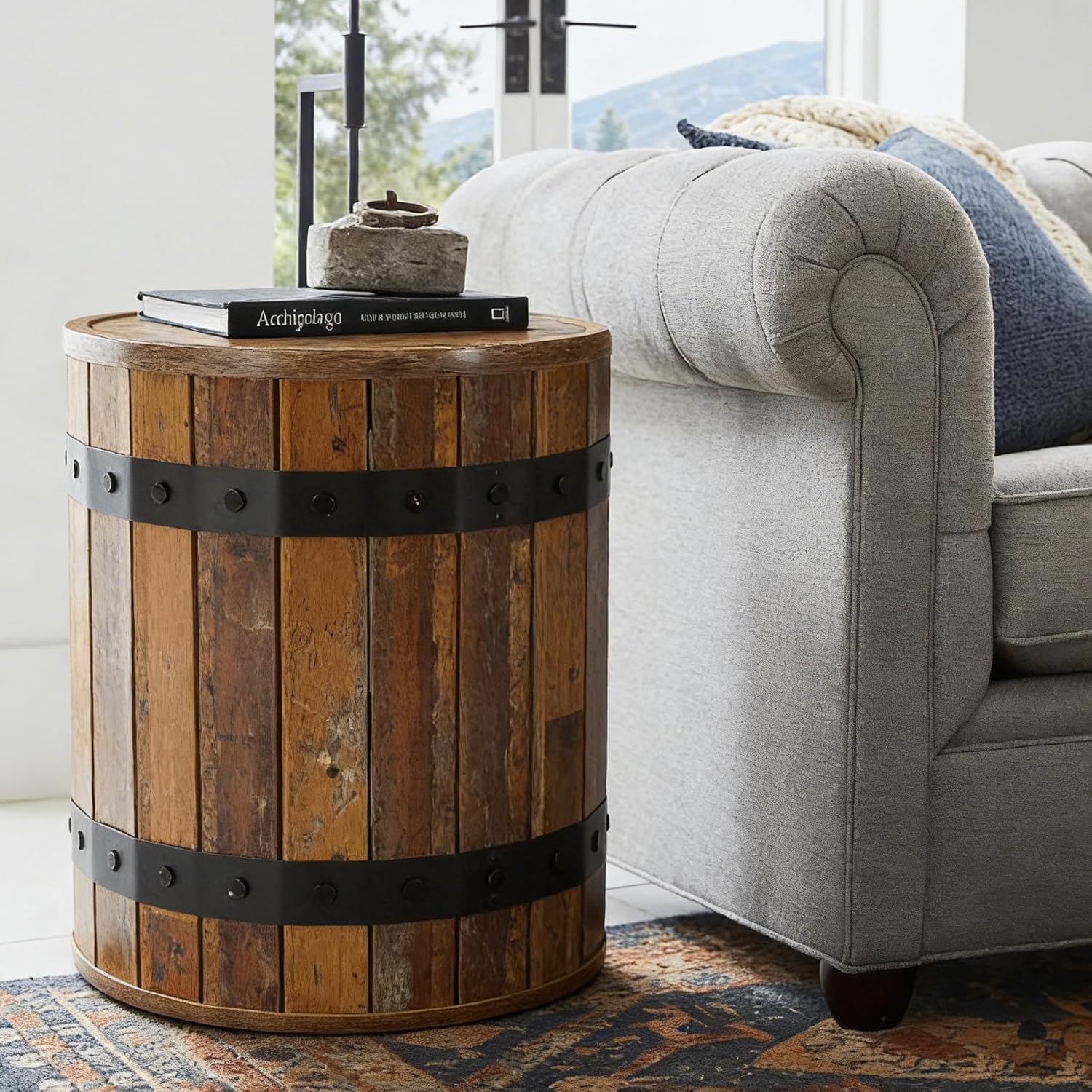 Tribesigns Barrel Side Table with Hidden Storage, 19.68" Farmhouse Round Rustic Wood End Table with Removable Lid, 24" Tall Sofa Side Bedside Nightstand for Living Room (1 PCS)
