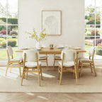 KISLOT Wooden Dining Chairs Set of 4, Upholstered Modern Dining Room Chairs, Mid Century Solid Oak Wood Kitchen Chairs for Farmhouse, Restaurant, Café (Cream Fabric & Original Color)