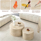 LKTART Round Nesting Coffee Table Set of 2， Modern Small Circle Coffee Table Travertine Side Table End Table Circular Coffee Tables Drum Nested Coffee Tables for Living Room