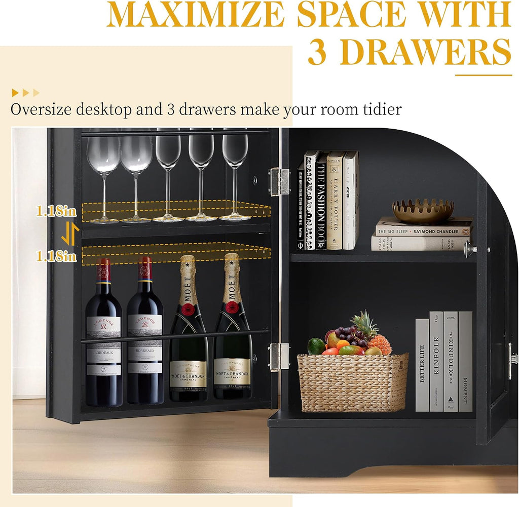 MAGIC UNION 54" Modern Buffet Cabinet with Storage, Wood Sideboard Cabinets with Drawer, Coffee Bar Cabinet with Doors and Adjustable Shelves, Kitchen Pantry Storage Cabinets for Living Room (Black)