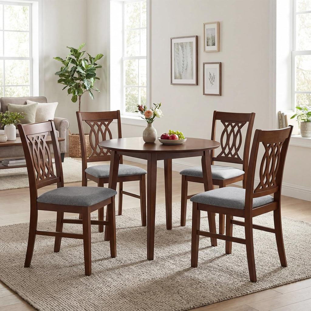 Giantex Upholstered Dining Chairs Set of 2, Farmhouse Fabric Side Chairs w/Cushioned Seats, Patterned Backrests, Sturdy Rubber Wood Frames, Wooden Accent Chairs for Kitchen, Dining Room
