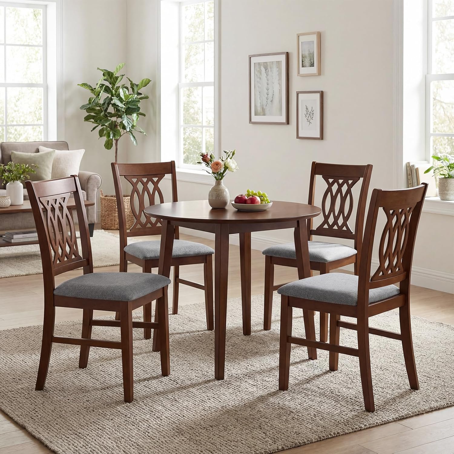 Giantex Upholstered Dining Chairs Set of 2, Farmhouse Fabric Side Chairs w/Cushioned Seats, Patterned Backrests, Sturdy Rubber Wood Frames, Wooden Accent Chairs for Kitchen, Dining Room