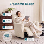 LINSY 220° Swivel Electric Power Recliner Chair, Corduroy Nursing Rocker with USB & Type-C, High Back Adult Comfort Chair with 2 Pillows, Space-Saving for Nursery, Bedroom, Living Room(Beige)