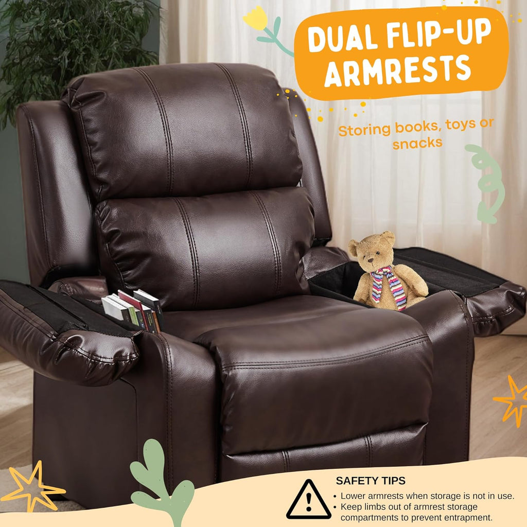 Macaron Kids Reclining Chair Leather Recliner Sofa Push Back Toddler Youth Children Child Ages 2-8