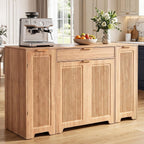 YITAHOME Expandable Kitchen Island with Hidden Trash Cabinet | 55.1" Rolling Kitchen Island with Drop Leaf, Storage Drawer & 3-Tier Side Shelves, Mobile Kitchen Island on Wheels with Hooks