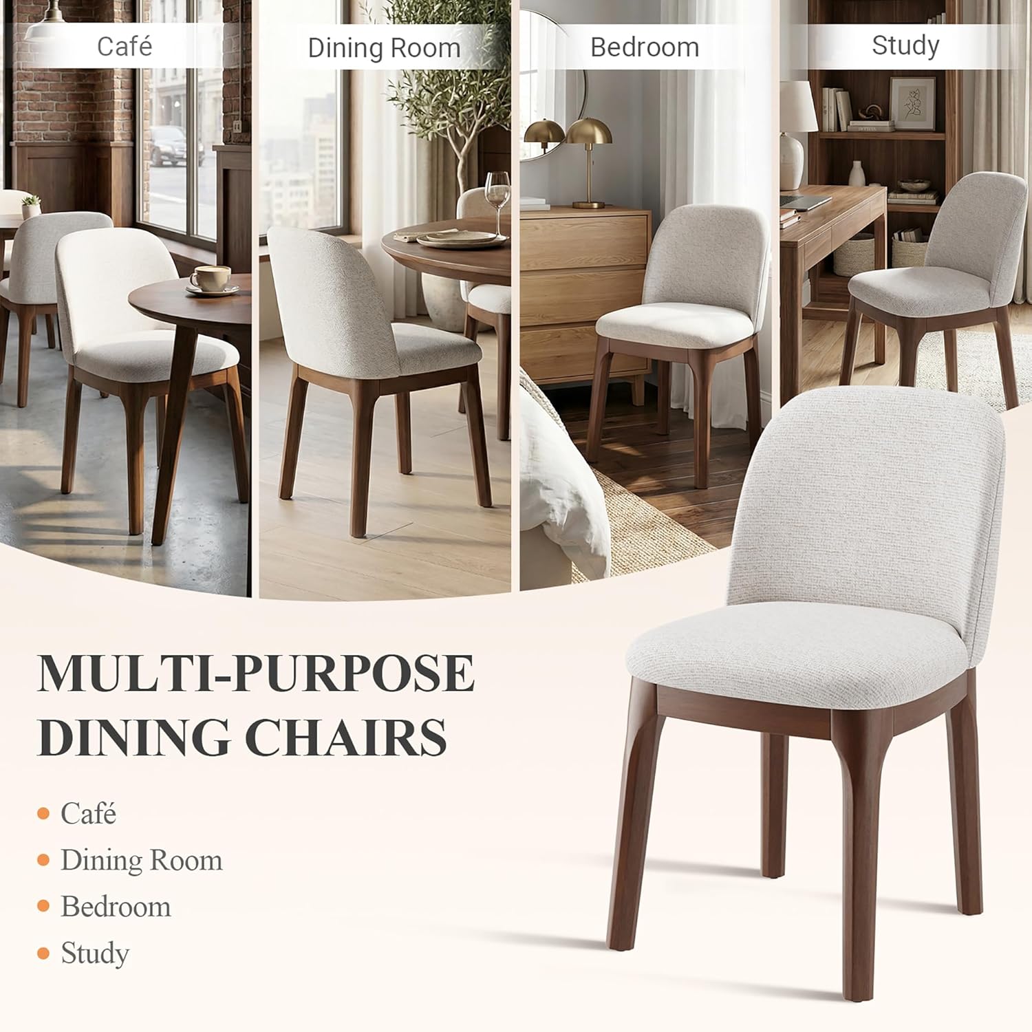 MALOL Wooden Dining Chairs Set of 2, Upholstered Kitchen & Dining Room Chairs with Thickened Wooden Legs, Farmhouse Side Chairs, Beige