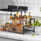 Coffee Syrup Rack Organizer, 2 Tier Countertop Storage Shelves with 35 K Cup Drawer, 8 Syrup Bottle Stand Holder for Wine, Kitchen Coffee Station Organizer Rack, Rustic Brown