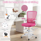 Giantex Ergonomic Drafting Chair Tall Office Chair with Flip-Up Armrests Footrest Ring Height Adjustable Executive Task Chair Mesh Computer Standing Desk Chair Lumbar Support for Home Office (Pink)