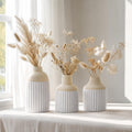 Beige Decorative Vase Set of 3 - Modern Boho Style Ribbed Ceramic Bud Vases for Flowers, Mini Small Vases for Shelf, Shelves, Bookshelf, Entryway Table & Home Decor Aesthetic (Beige White)