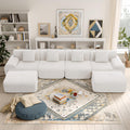 L-Shaped Boneless Modular Sectional Sofa, Boneless Sectional Couch, Oversized 3-Seater Cloud Couch with Deep Seat and Movable Ottoman for Living Room, Apartment (Beige, 3 Seater with 2 Ottoman)