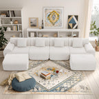 L-Shaped Boneless Modular Sectional Sofa, Boneless Sectional Couch, Oversized 3-Seater Cloud Couch with Deep Seat and Movable Ottoman for Living Room, Apartment (Beige, 3 Seater with 2 Ottoman)