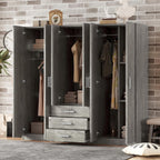 6-Door Wooden Wardrobe, Maximize Bedroom Storage with a Modern, Clean Design and Big Drawers (Gray)