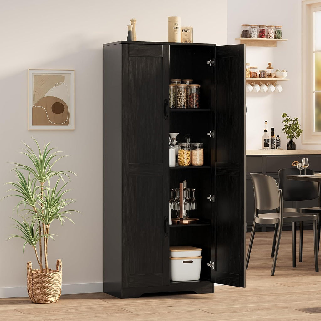 IDEALHOUSE Tall Pantry Cabinet, 60" Kitchen Pantry Storage Cabinet with 2 Doors and Adjustable Shelves, Freestanding Kitchen Cabinet, Cupboard for Dining Room, Bathroom, Antique Black