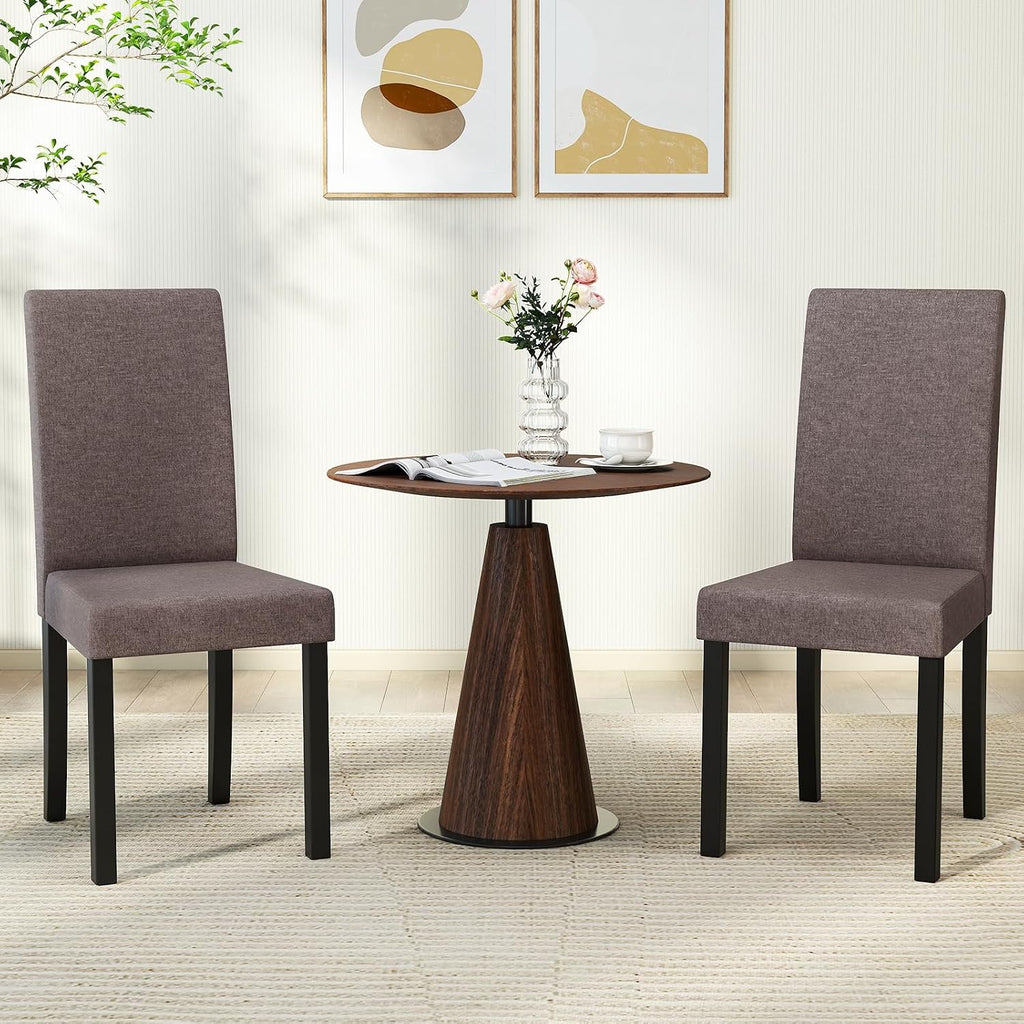 GOFLAME Upholstered Dining Chairs Set of 2, Fabric Kitchen Chairs with Padded Seat, Tilt Backrest, Rubber Wood Legs, Armless Side Chairs for Dining Room, Living Room, Restaurant, Brown