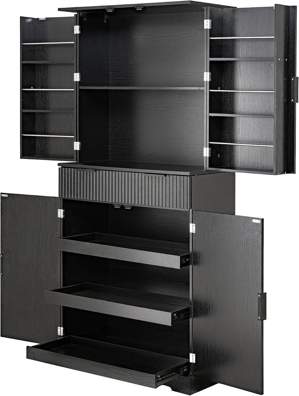 Spaco 72" Fluted Kitchen Pantry Cabinet,Modern Cupboard Storage Cabinet with 3 Keyboard Drawers & 6 Adjustable Door Shelves,Freestanding Kitchen Hutch for Living Room,Dining Room. (Black)