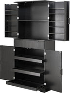 Spaco 72" Fluted Kitchen Pantry Cabinet,Modern Cupboard Storage Cabinet with 3 Keyboard Drawers & 6 Adjustable Door Shelves,Freestanding Kitchen Hutch for Living Room,Dining Room. (Black)
