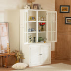 Virubi 75'' Tall China Hutch Cabinet with Glass Doors, Kitchen Pantry Storage with Adjustable Shelves, Coffee Bar Hutch for Kitchen Living Room Bar, White