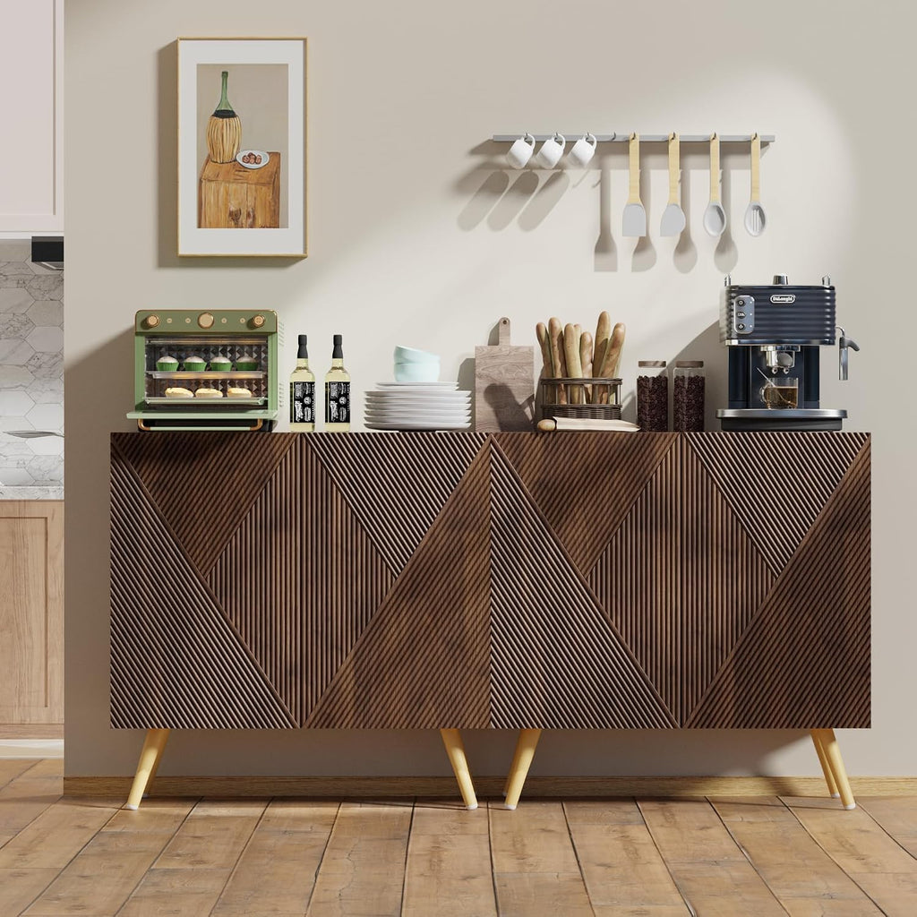 DHZ Fluted Sideboard Buffet Cabinet, 30” Wood Storage Credenza with Adjustable Shelf, Freestanding Accent Cabinet, Space-Saving Console Coffee Bar Cabinet for Living Room, Kitchen