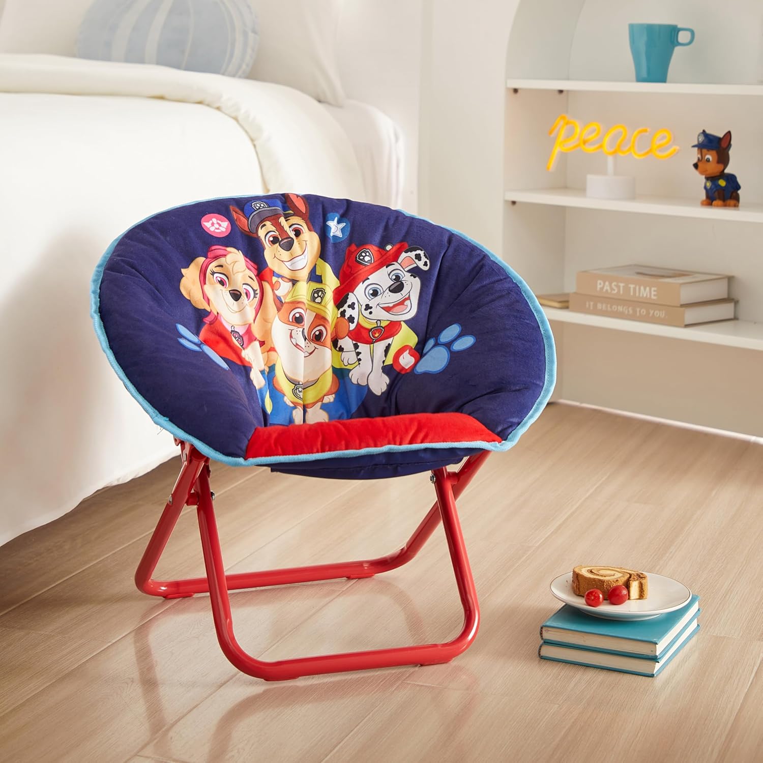 Idea Nuova Toddler Saucer Chair 19” Folding Kids Chair, Ages 3+, Portable & Lightweight, Cozy Padded Seat for Playroom, Bedroom,Paw Patrol