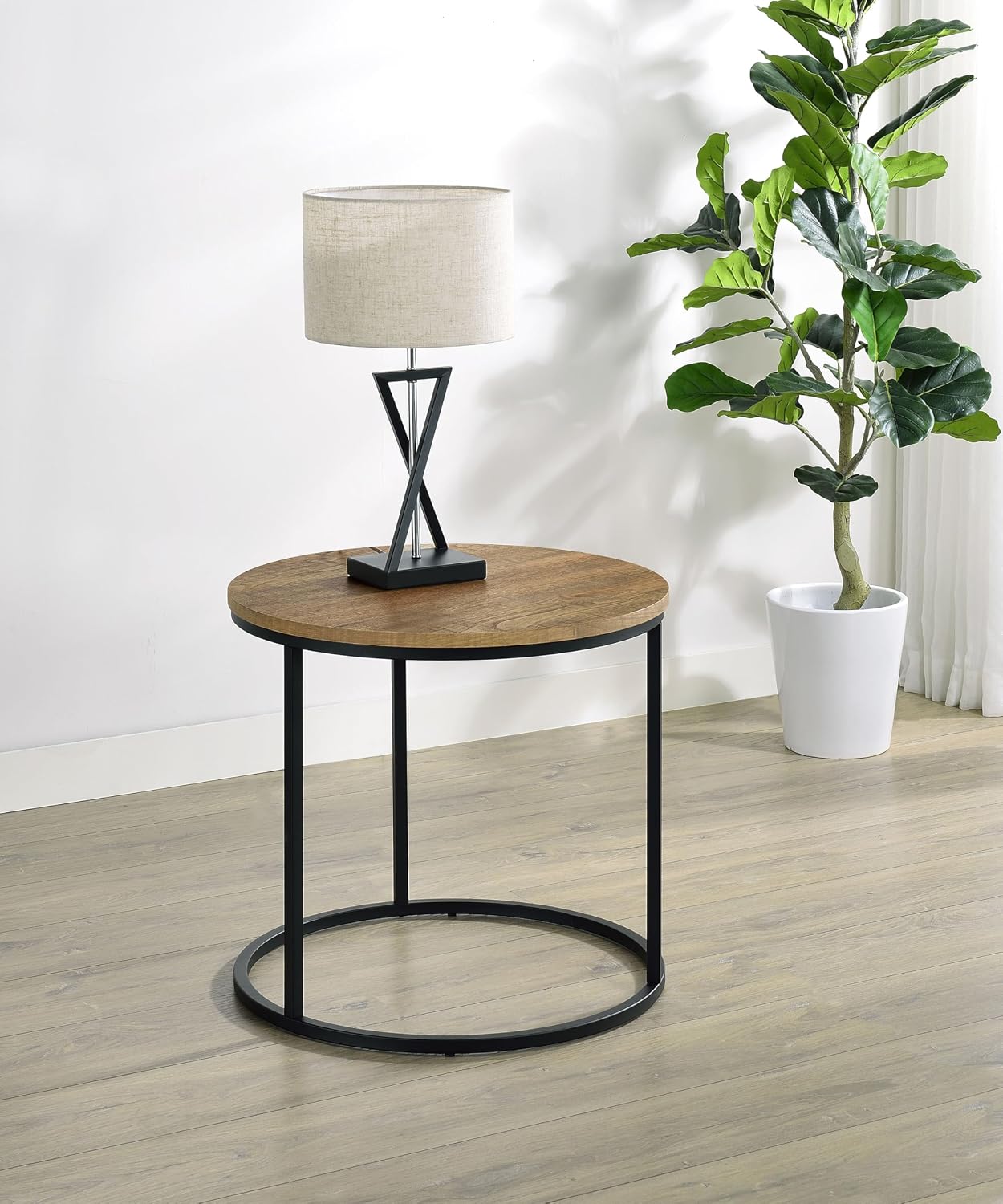 Coaster Home Furnishings - Lainey - Wood and Metal - End Table with Round Top, Open Metal Base and Rustic Style - Living Room - 23-Inch - Mango - 736037
