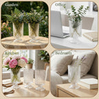 Pumtus 3 Pack Flower Vases for Centerpieces, Vintage Glass Pedestal Vase Set, Decorative Embossed Big Base Vase, Clear Hurricane Candle Holder, Medium Cylinder Vase for Wedding, Home, Party, Office