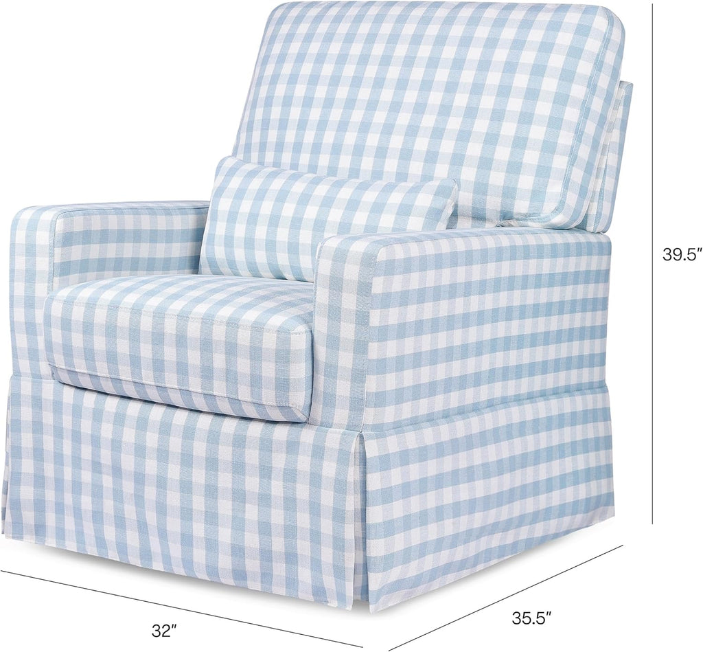 Namesake Crawford Glider Recliner, Blue Gingham | 360° Swivel Ultra Cozy Glider Rocker for Feeding & Relaxing w/ Lumbar Pillow - GREENGUARD Certified - For Nursery/Living Room