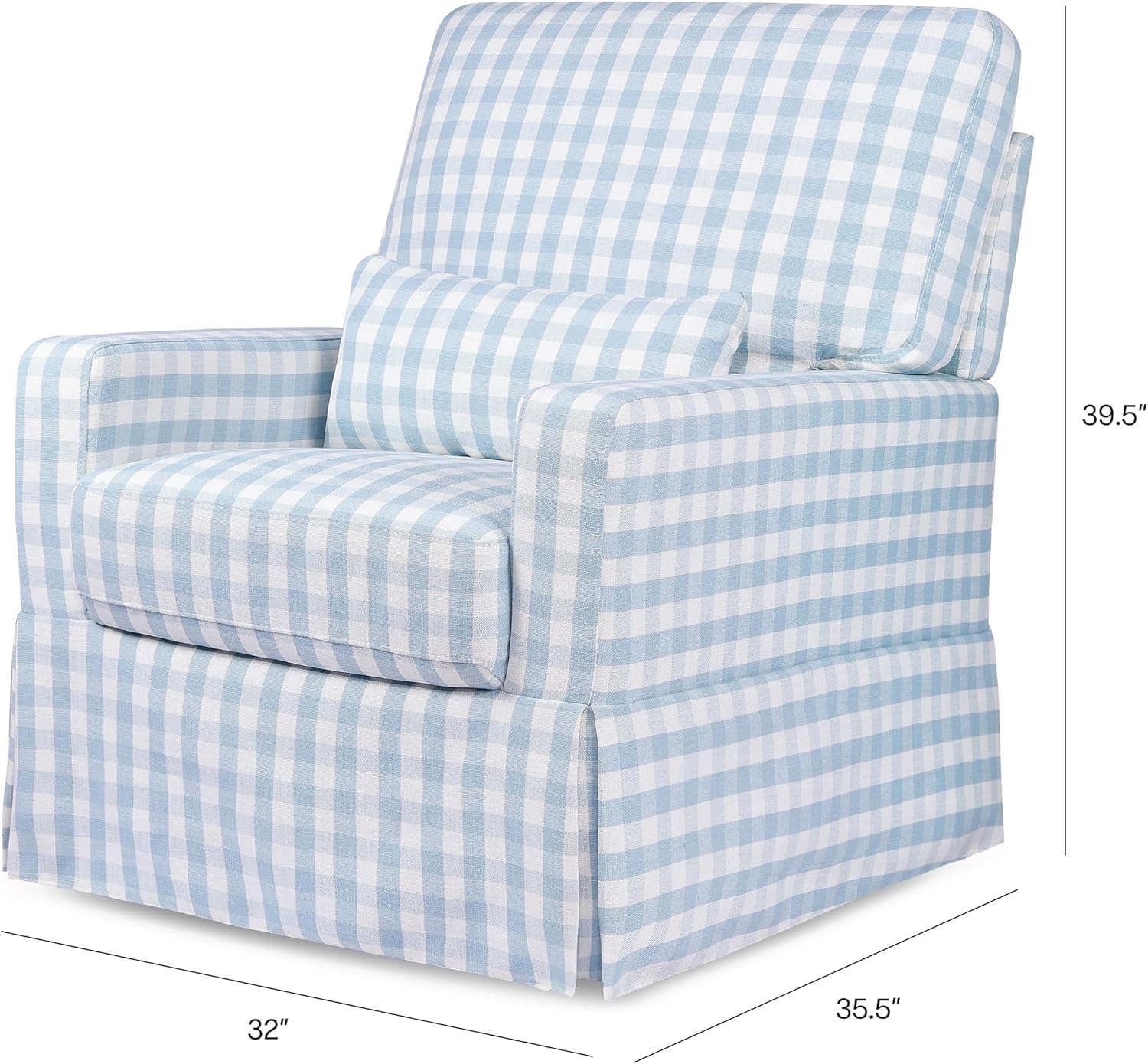 Namesake Crawford Glider Recliner, Blue Gingham | 360° Swivel Ultra Cozy Glider Rocker for Feeding & Relaxing w/ Lumbar Pillow - GREENGUARD Certified - For Nursery/Living Room