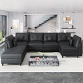 LLappuil Faux Leather Sectional 7-Seater Modular Sofa with Storage, Wide Deep Seat U Shaped Couch for Living Room, Office, Apartment, Rearranged, Waterproof & Easy Clean, Black