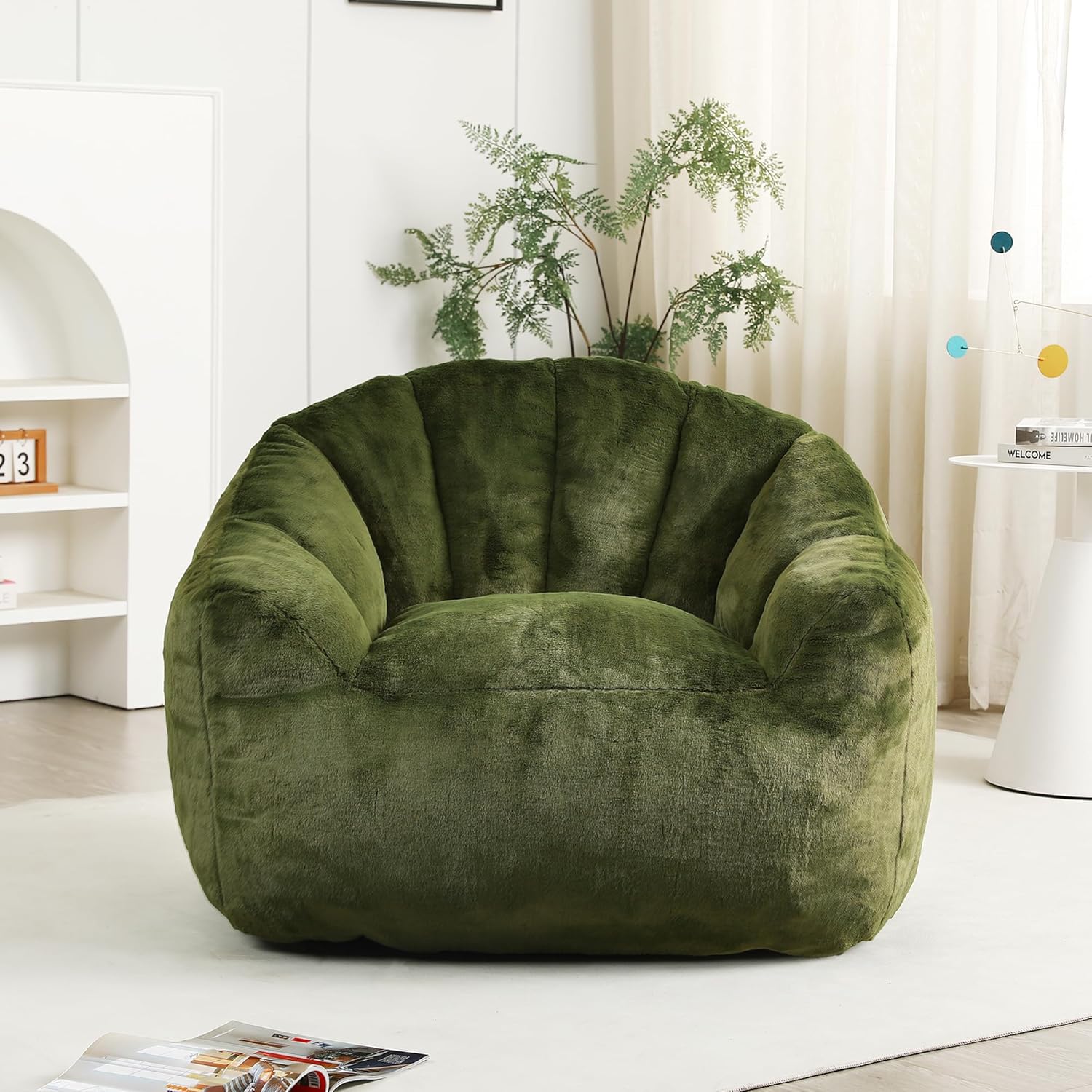 Setawix Giant Bean Bag Chair with Filler, Comfy Faux Fur Bean Bag Chairs for Adults and Kids, Lazy BeanBag Sofa Stuffed Floor Sofa with Memory Foam for Bedroom Apartment Living Room,Green