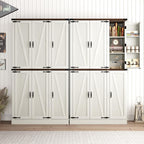 chartustriable 71in Farmhouse Kitchen Pantry Cabinet,Freestanding Tall Storage Cabinet with 6 Barn Doors,Organizer,Rustic Wood Storage Cabinets for Kitchen,Dining Room,Bathroom(White)