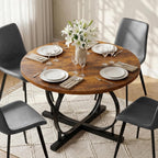 HIPIHOM Extendable Round Dining Table Set for 4 People, 43.3"-59" Extendable Kitchen Table with 4 Upholstered Chairs, Space Saving for Kitchen Dining Room (Vintage Brown Table+4 Grey Chairs)