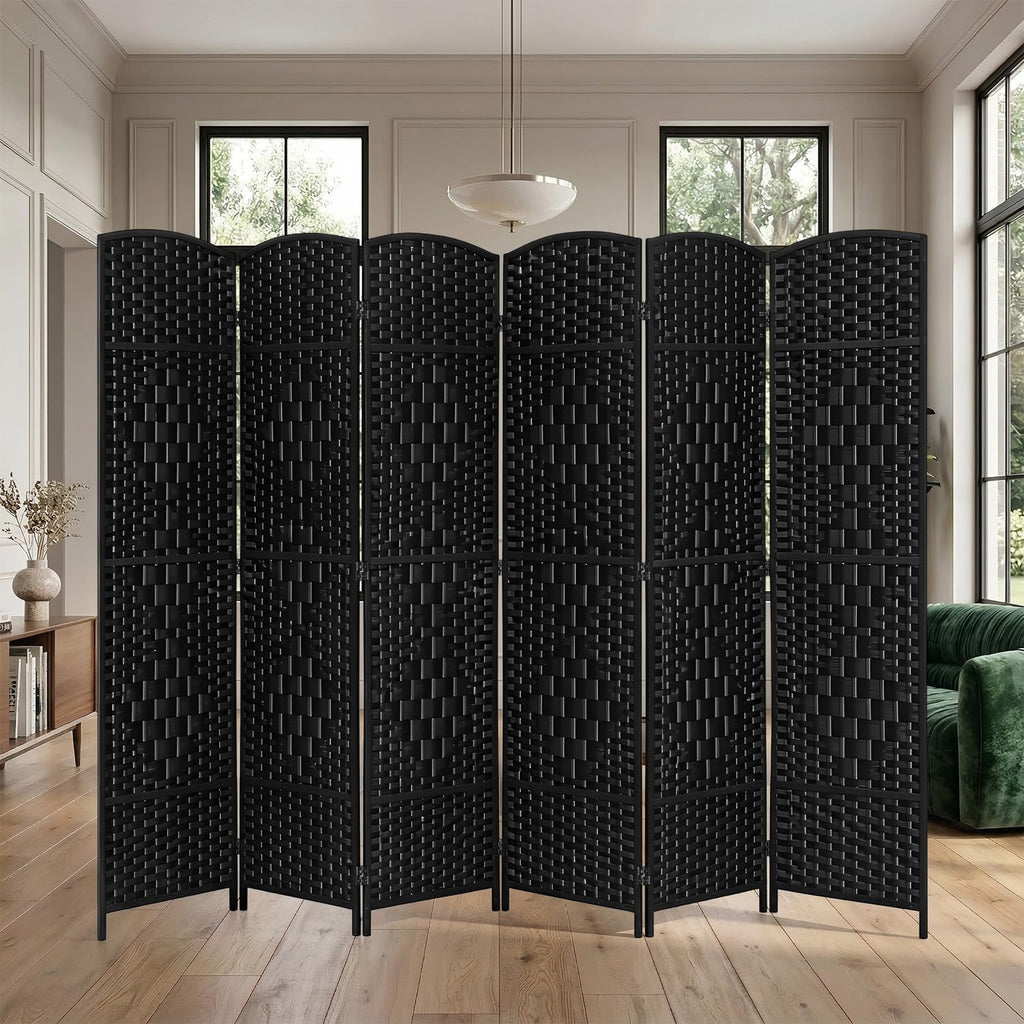 FDW Room Divider 6 Panel Folding Privacy Divider 6 Ft Indoor Wall Divider Portable Partition Wood Screen, Coal Black