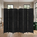 FDW Room Divider 6 Panel Folding Privacy Divider 6 Ft Indoor Wall Divider Portable Partition Wood Screen, Coal Black