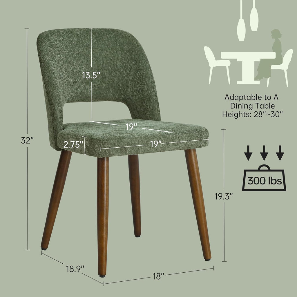 Usaint Wooden Dining Chairs Set of 4, 19.3" Modern Fabric Upholstered Dining Room Chair with Ergonomic Curved Backrest for Kitchen Dining Room and Restaurant, Green