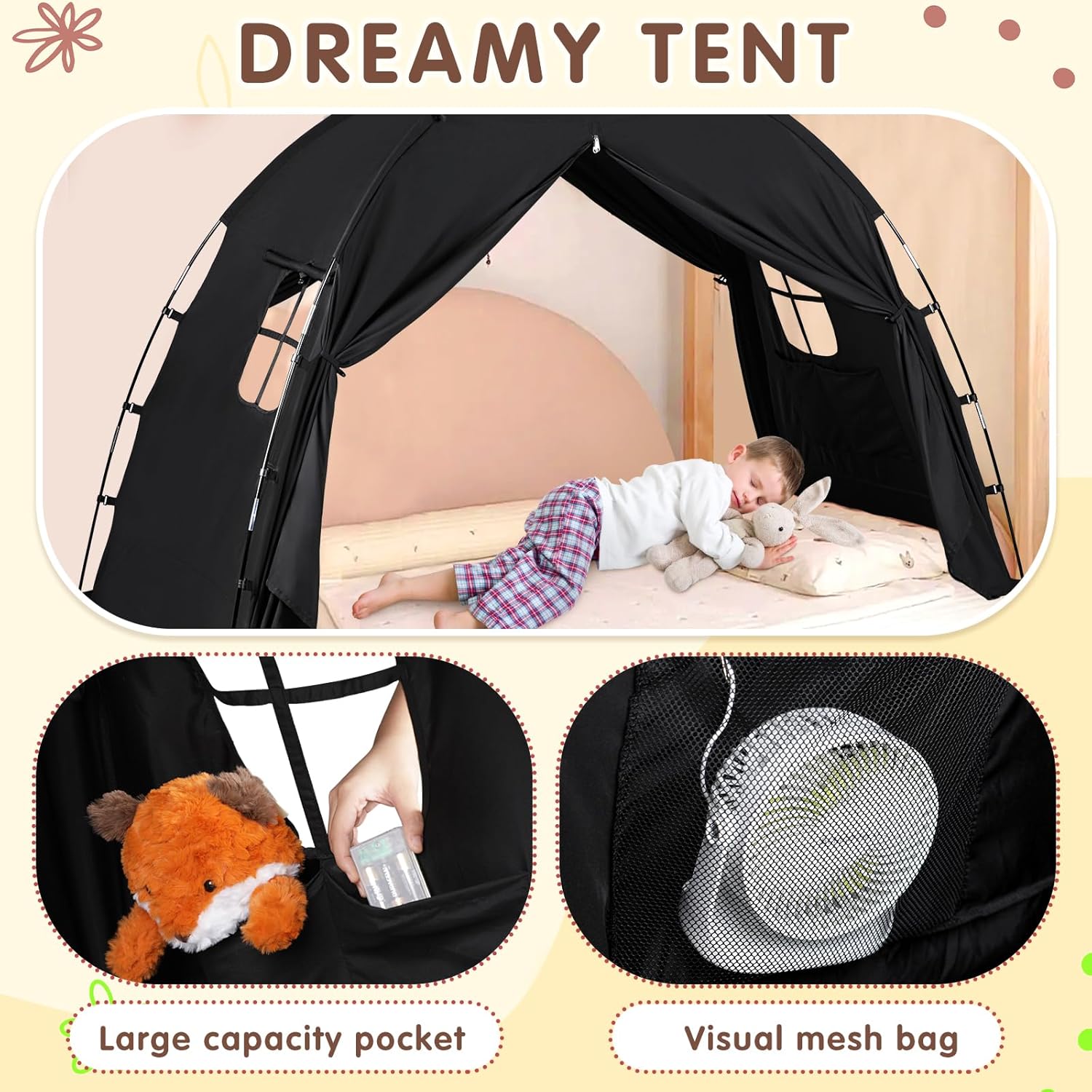 Bed Tent Twin Size - Privacy Sleeping Space with Blackout Design, Breathable Portable Indoor Floor Bed Tent for Toddler Transition