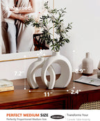 7.2″Hx8.9″H Donut Shape Decorative Vase Set of 2, Ceramic, Modern Minimalism Styles, Flowers or Plant Table Vases for Home Decor Living Room Shelf Entry Console Mantle Dining Centerpiece (Matte White)