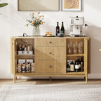 59" Buffet Cabinet with Drawers, Large Fluted Sideboard Buffet Storage Cabinet with Charging Station, Shelves and Doors, Modern Accent Coffee Bar Console Table for Kitchen, Entryway and Living Room