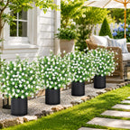 2 Pack Artificial Potted Boxwood Topiary Trees - UV Resistant Faux Outdoor Potted Plants, Spring Summer Greenery Fake Bushes for Front Door Farmhouse Garden Porch Outdoor Decor
