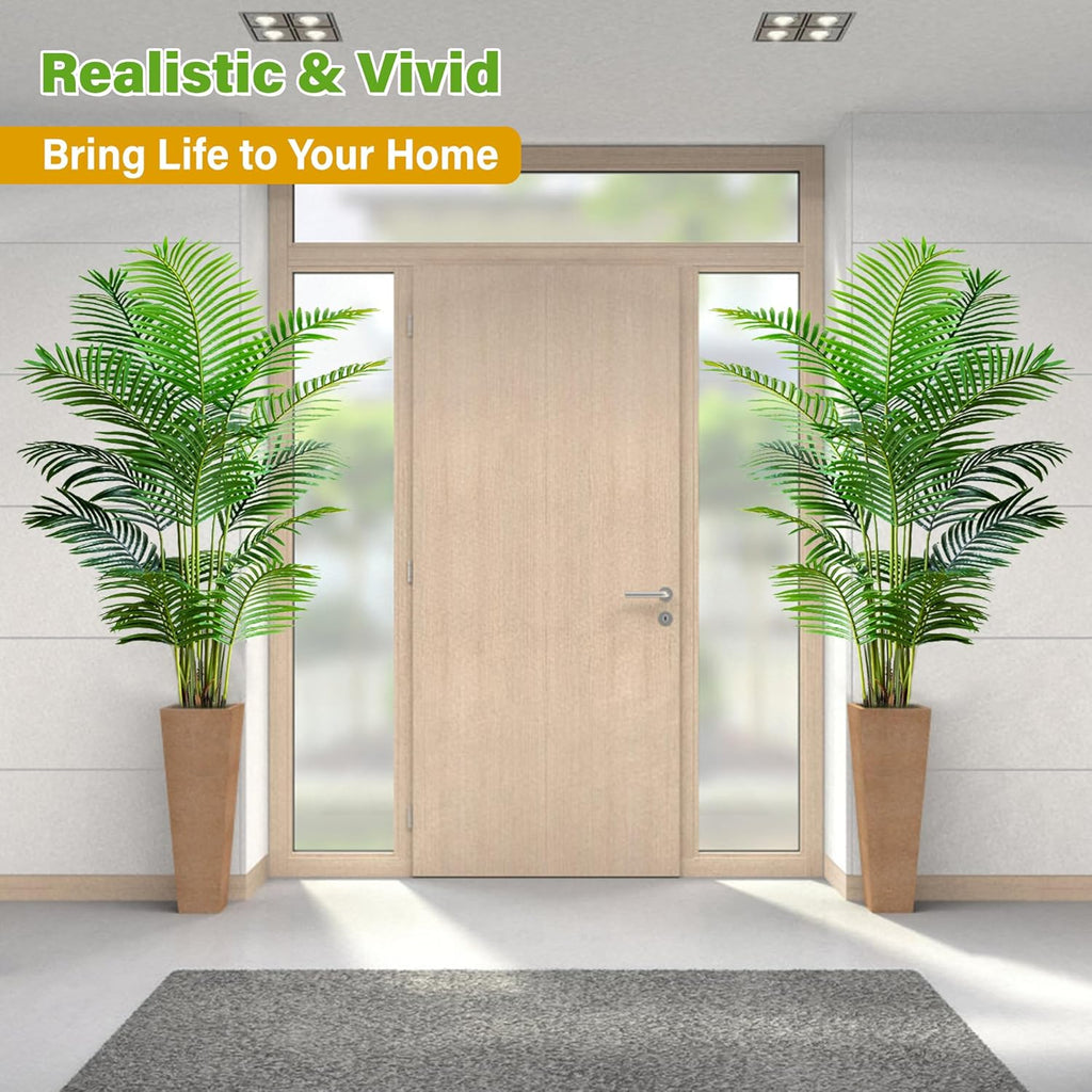 KOL 6ft 2-Pack Artificial Areca Palm Plant in Pot, Fake Tropical Cane Palm Silk Tree Indoor Outdoor, Dypsis Lutescens Plants, 70in Lifelike Faux Silk Plant Home Garden Decoration, Housewarming Gift