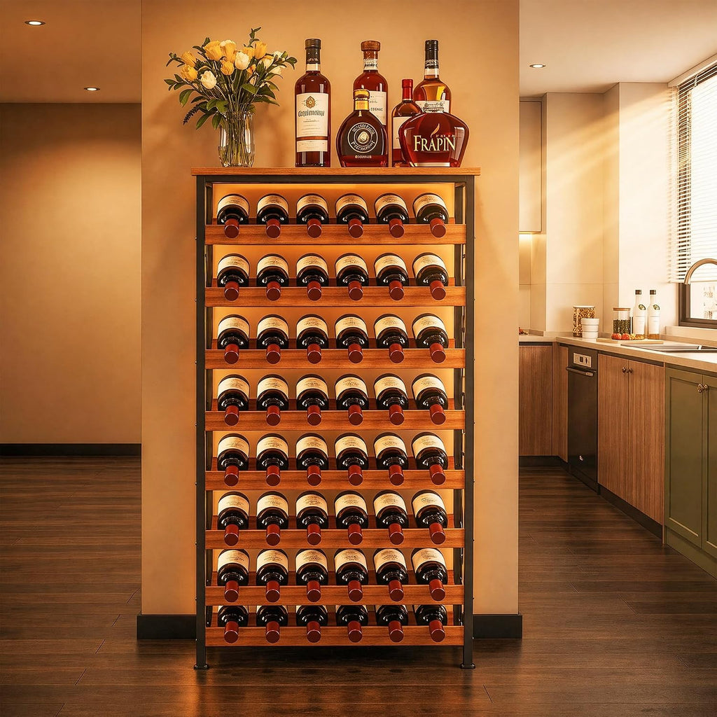 Sonyabecca 48 Bottle Wine Rack Freestanding Floor with Wood Top,8-Tier Wine Storage Shelf with Serving Station, Wine Holder for Kitchen, Bar, Dining Room, Home Bar Cabinet for Wine Bottles, No Wobble