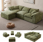 Oversized Cloud Couch Sectional Sofa for Living Room, Modular L Shaped Boneless Chenille Sofa with Chaise Lounge, Deep Seat Convertible Couch, Compressed No Assembly Floor Sofa(Green)