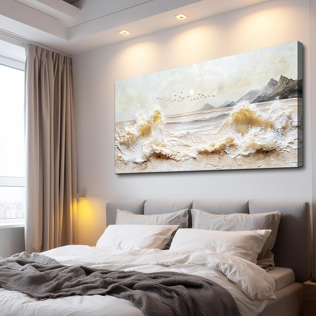 DZRWUBHS Ocean Waves Canvas Wall Art for Living Room,Coastal Sunset Landscape Prints Paintings,Landscape Artwork for Walls, Beach Picture for Bedroom Hallway Office Home Decor Ready To Hang 20"X40"
