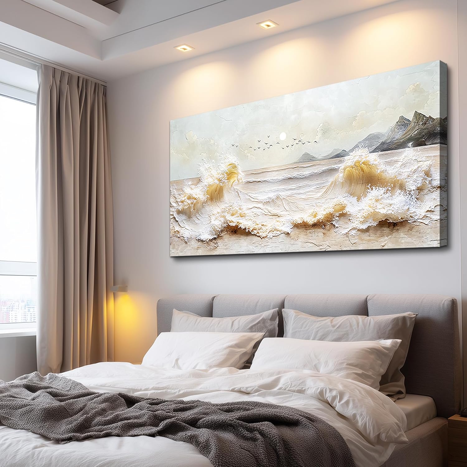 DZRWUBHS Ocean Waves Canvas Wall Art for Living Room,Coastal Sunset Landscape Prints Paintings,Landscape Artwork for Walls, Beach Picture for Bedroom Hallway Office Home Decor Ready To Hang 20"X40"