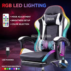 RGB LED Gaming Chair with Speakers & Footrest - Ergonomic High Back Racing Style Video Game Chair, Reclining Computer Desk Chair with Massage Lumbar Support & Headrest, 350lbs Heavy Duty