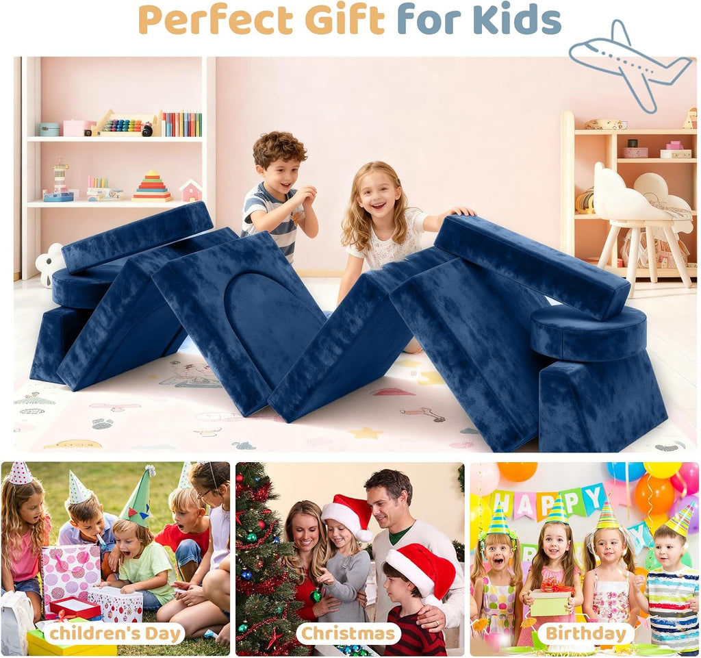 12pcs Modular Kids Play Couch - CPC Certified Convertible Toddler Sectional Sofa, Washable Durable Foam Floor Cushion for Kids Playroom (Play Fort/Castle)
