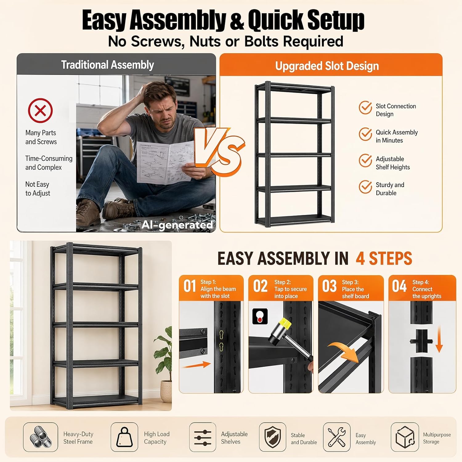 Book Shelf Metal Bookshelf 6-Tier 2400LBS Tall Bookcase Adjustable Storage Shelves Bedroom Organization and Storage Rack Display Shelves for Pantry Living Room Home Office 82"H×39.4"W×17.7"D, Black