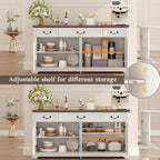 Sunny Heart 65" Large Buffet Storage Cabinet, Farmhouse Kitchen Sideboard with 3 Drawers and 4 Doors, Coffee Bar Wine Bar Cabinet with Storage for Living Room, White