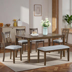 6-Piece Dining Table Set for 6, Counter Height Kitchen Set with Rectangular Wooden Table, Bench & 4 Chairs, Living Room Chairs with Comfortable Seating, Dining Table & Chair for Home, Walnut