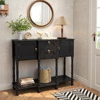 Black Entryway Table with Storge, Mid-Century Modern Console Table with 2 Drawers, Retro Narrow Long Behind Couch Sofa Table for Living Room, Foyer, Hallway